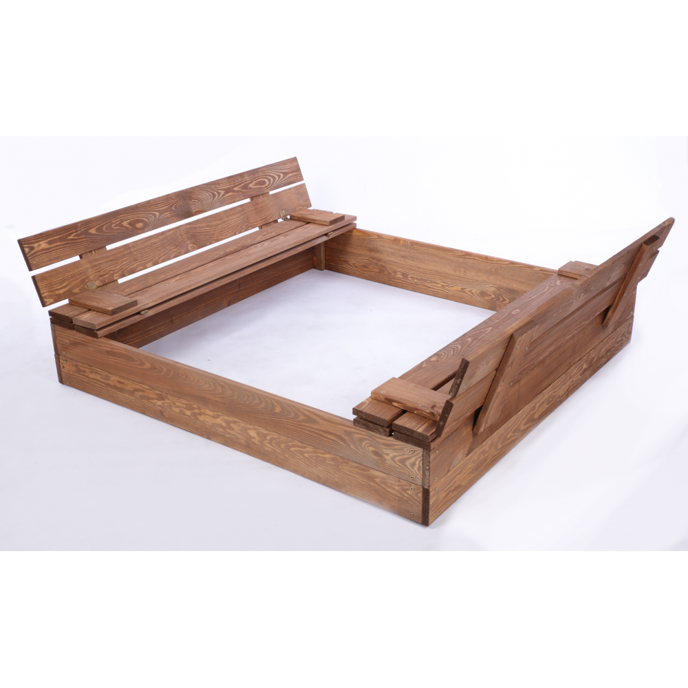 Piaskownica impregnowana 120x120 z ławeczkami AGROWŁÓKNINA POKRYWA oparcie