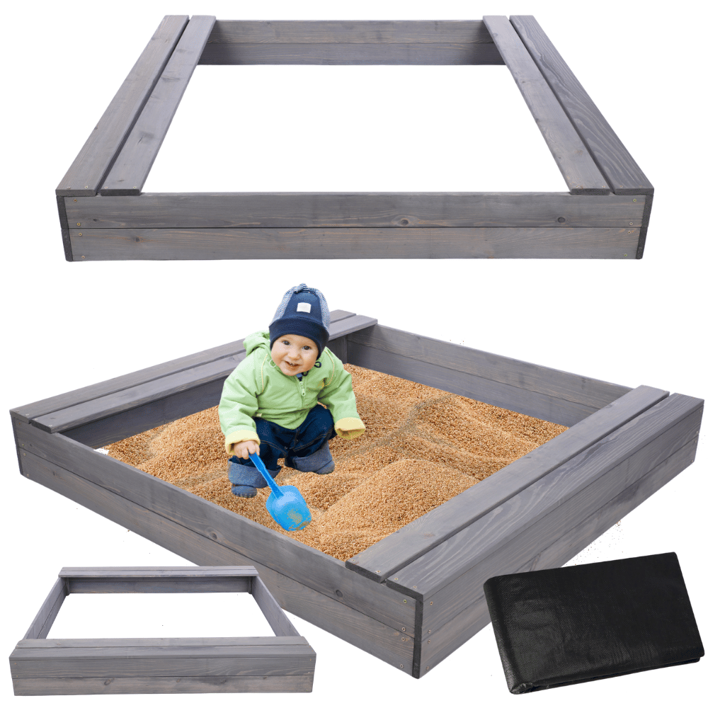 Piaskownica impregnowana 140x140 z ławeczkami AGROWŁÓKNINA eko drewno