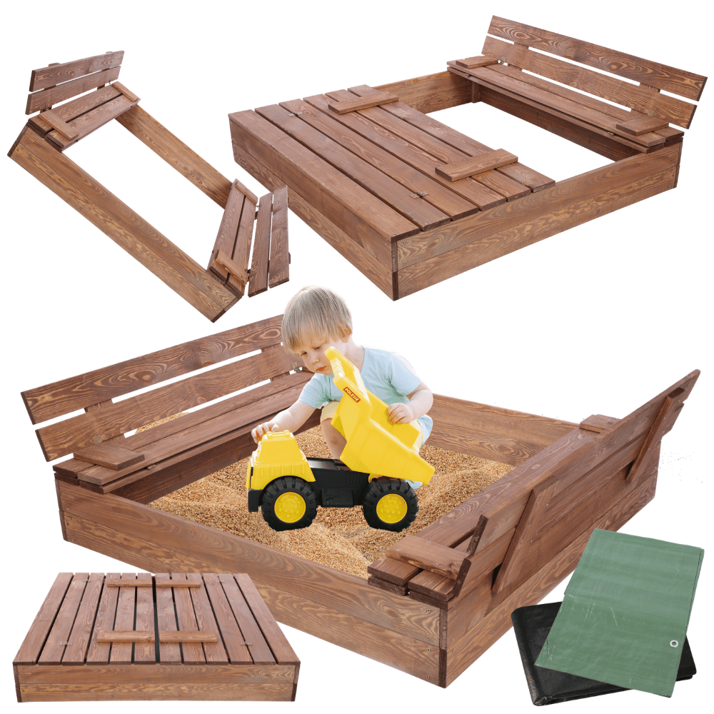 Piaskownica impregnowana 120x120 z ławeczkami AGRO PLANDEKA POKRYWA oparcie