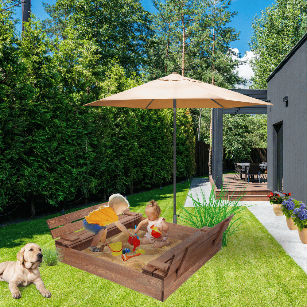 Piaskownica impregnowana 120x120 z ławeczkami AGRO PLANDEKA POKRYWA oparcie