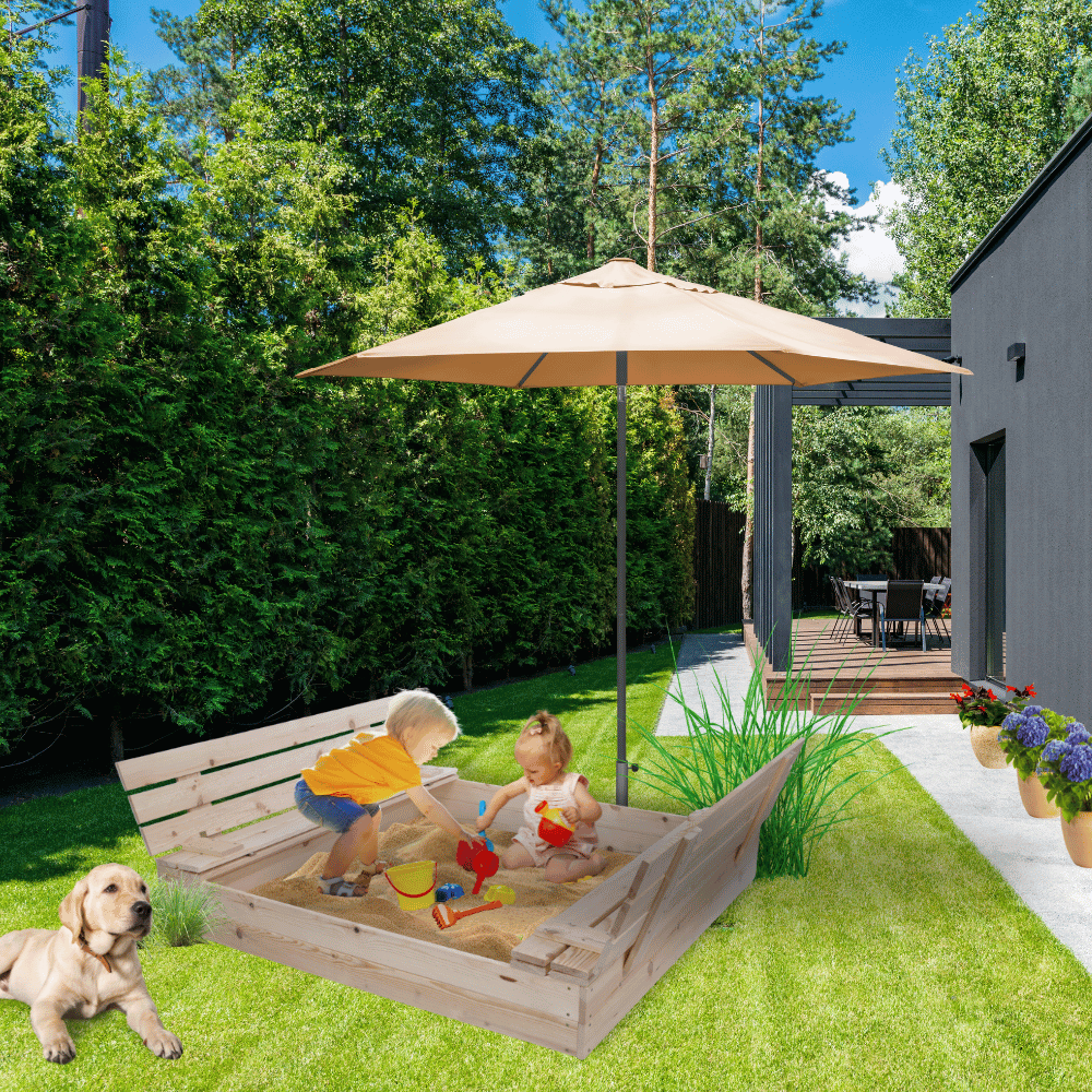 Piaskownica Z POKRYWĄ 120x120 z ławeczkami AGRO PLANDEKA IMPREGNOWANA EKO