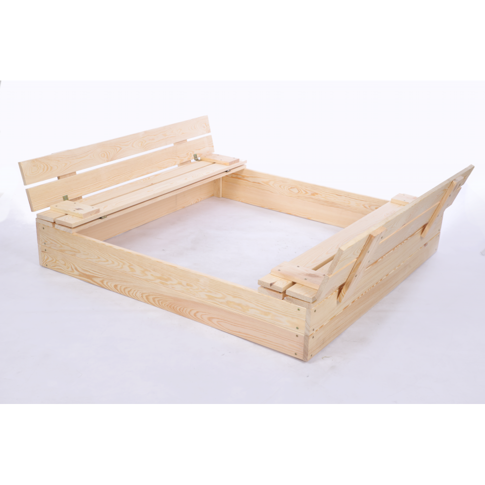 Piaskownica drewniana 120x120 z ławeczkami AGRO PLANDEKA pokrywa oparcie