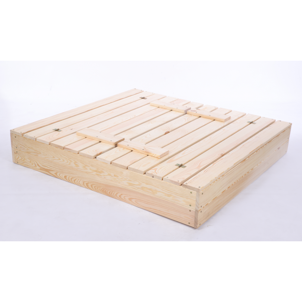 Piaskownica drewniana 120x120 z ławeczkami AGRO PLANDEKA pokrywa oparcie