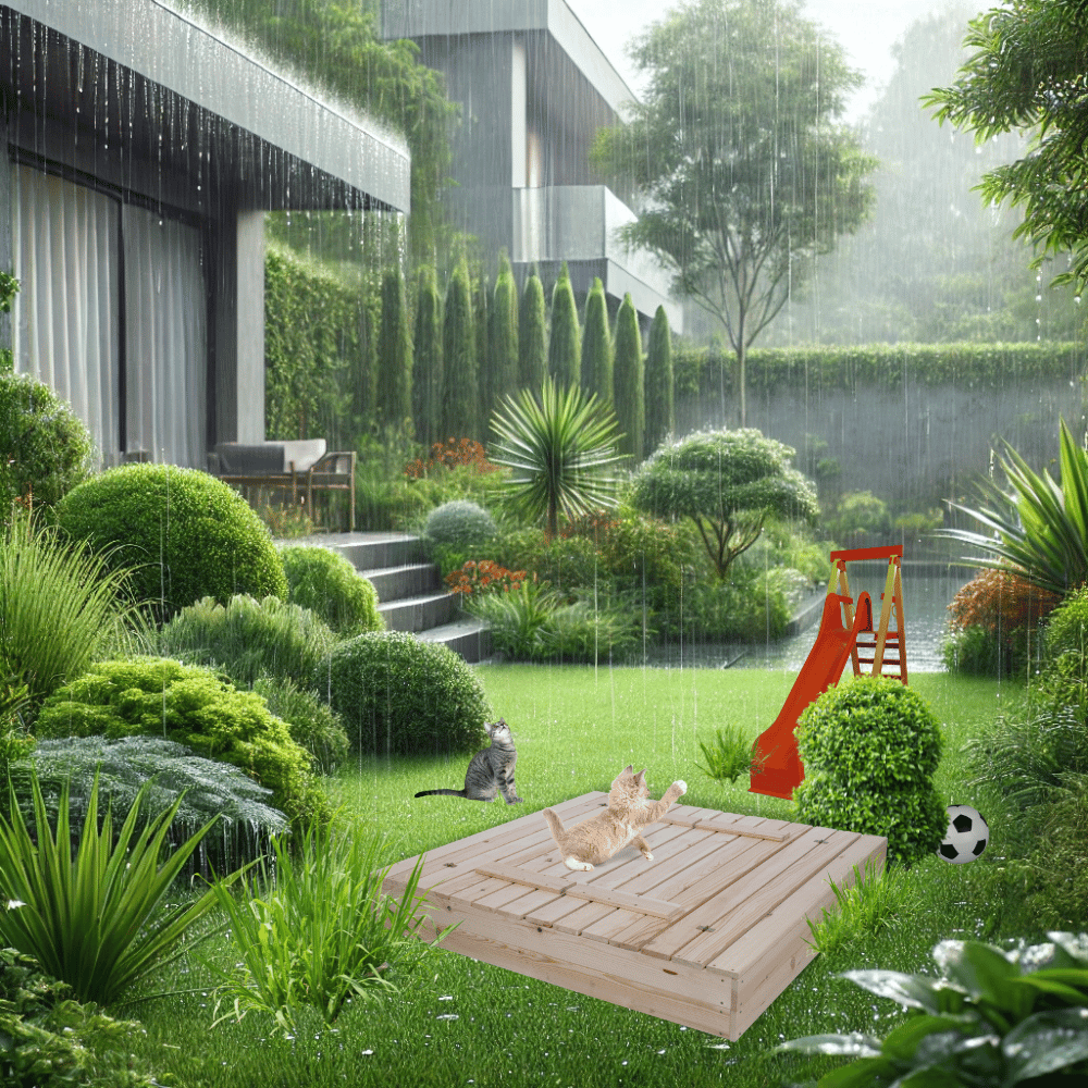 Piaskownica drewniana 120x120 z ławeczkami AGRO PLANDEKA pokrywa oparcie