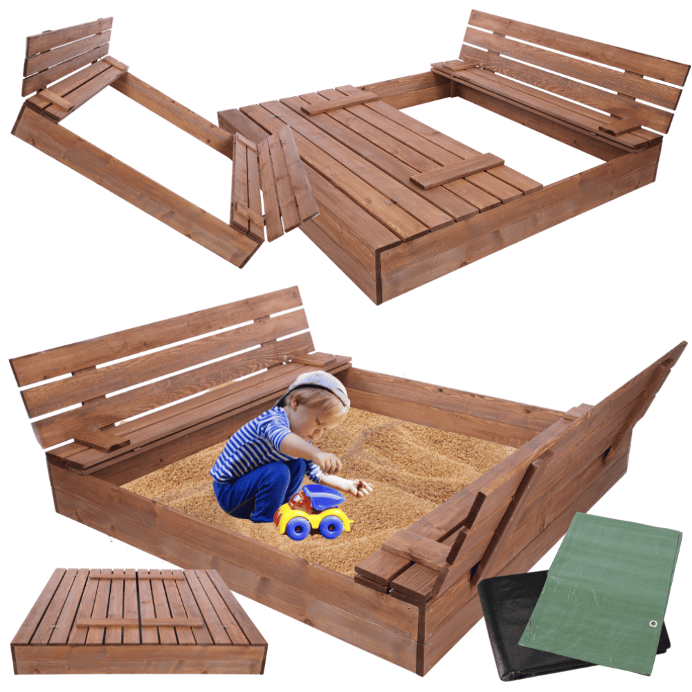 Piaskownica ZAMYKANA impregnowana 140x140 z ławeczkami AGRO PLANDEKA EKO