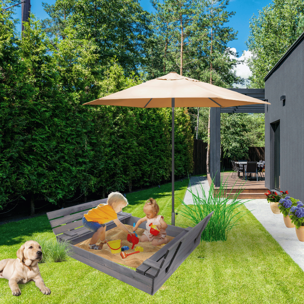 Piaskownica impregnowana 140x140 z ławeczkami AGRO PLANDEKA pokrywa oparcie