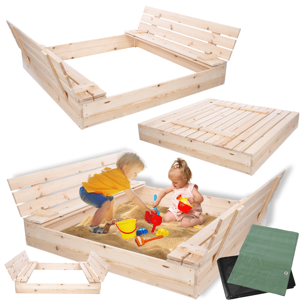 Piaskownica impregnowana 140x140 z ławeczkami AGRO PLANDEKA Z POKRYWĄ EKO