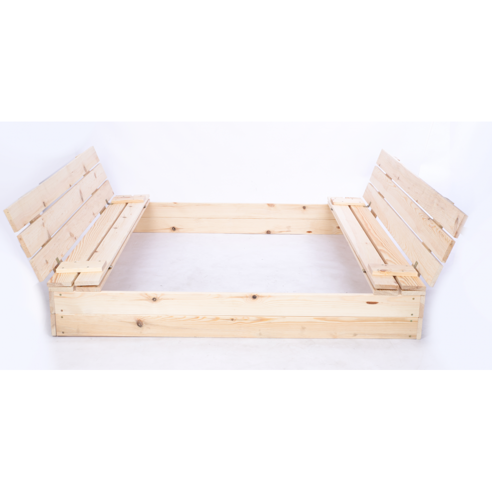 Piaskownica drewniana 140x140 z ławeczkami AGRO PLANDEKA pokrywa oparcie