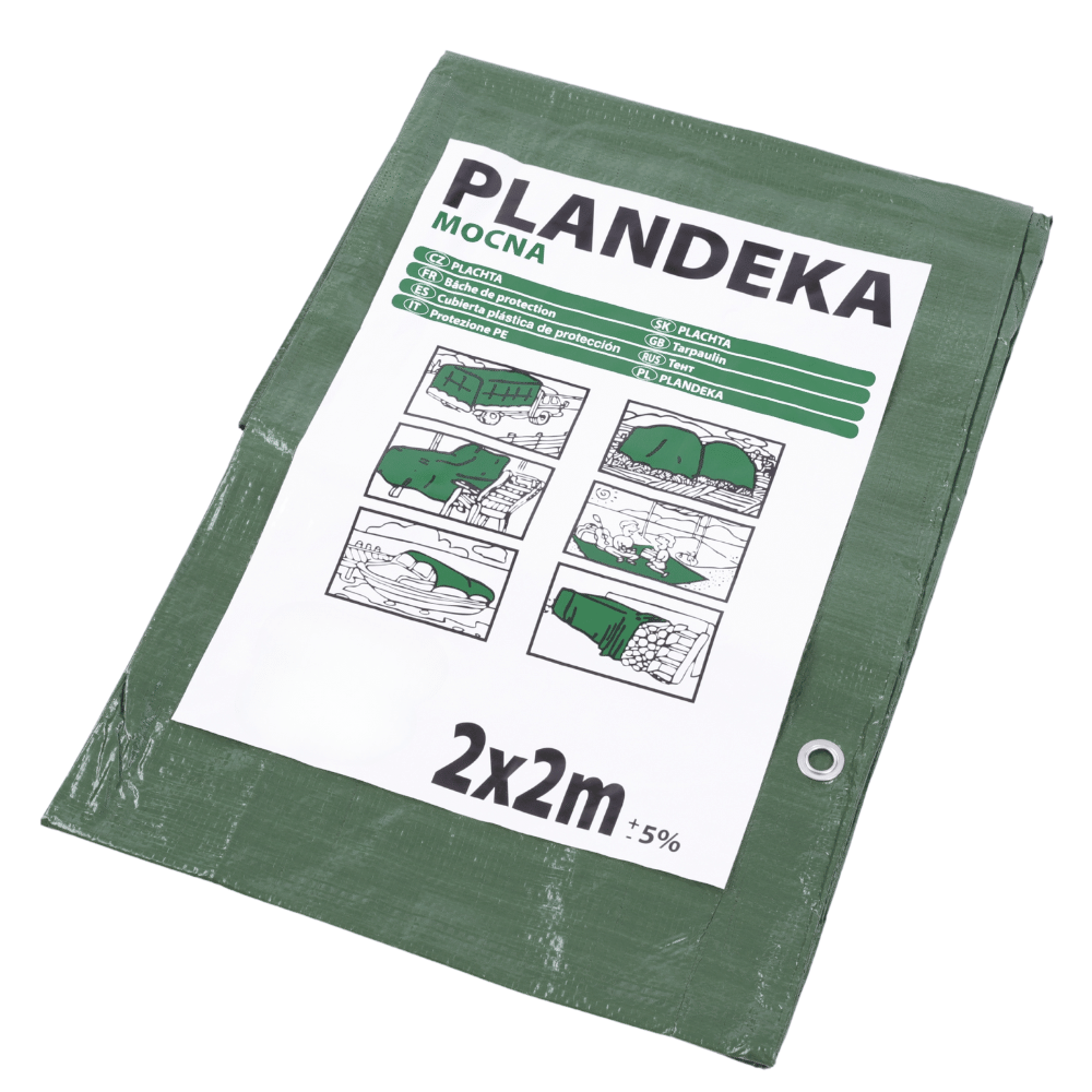 Plandeka wodoodporna MOCNA PE z oczkami 2x2m WZMACNIANA GRUBA okryciowa UV