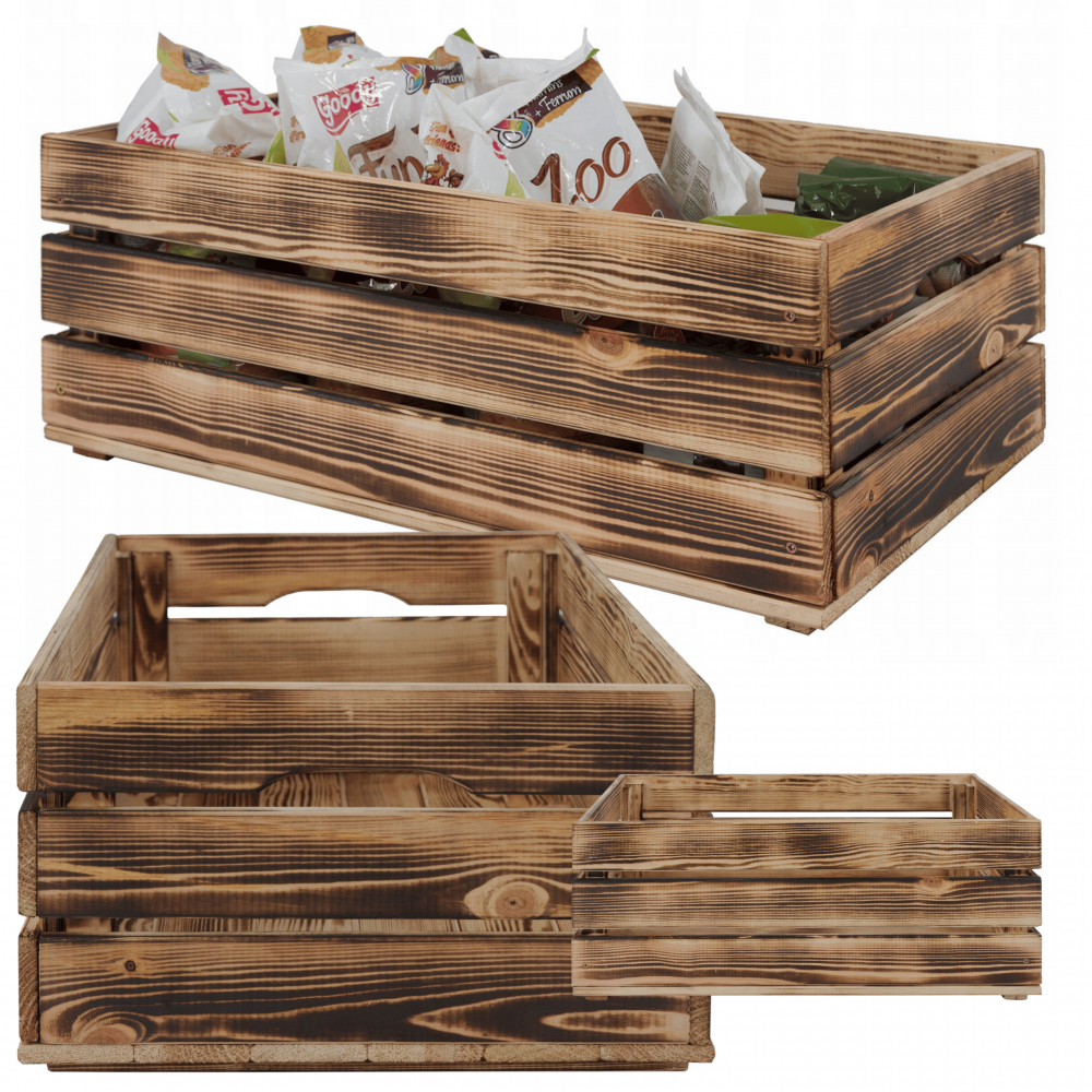 Drewniana skrzynka na owoce warzywa pudełko 60x40 z rączkami TRWAŁA DUŻA