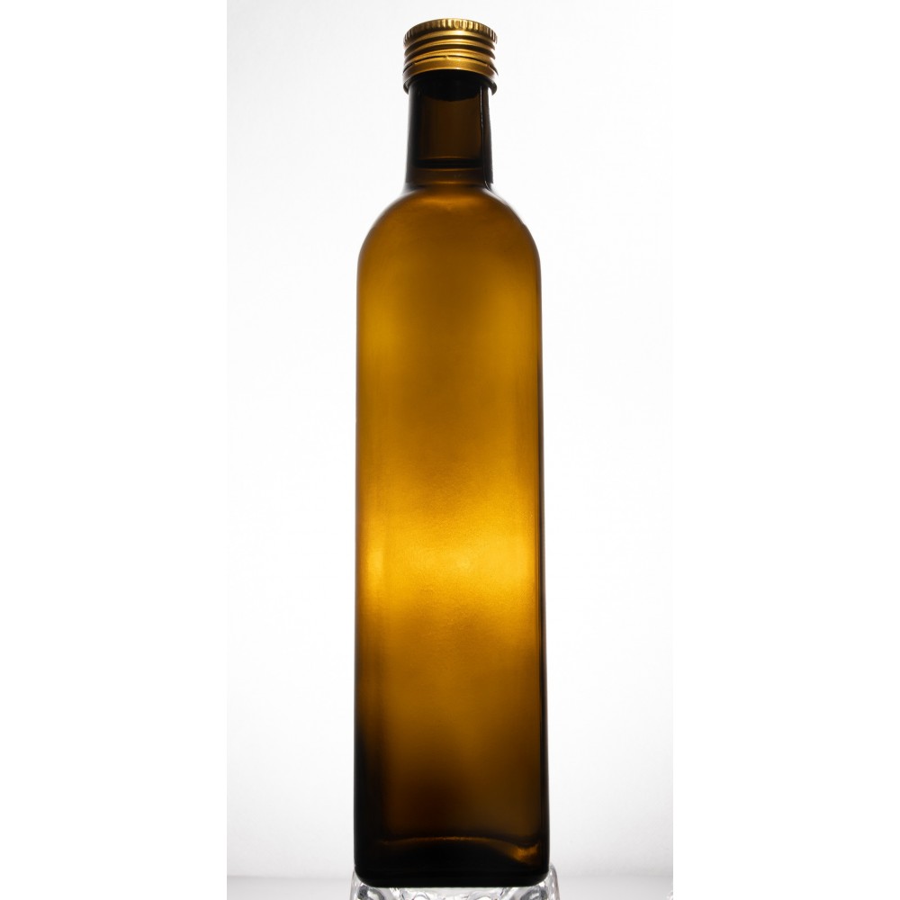 Kwadratowa zielona butelka 500 ml ze złotą nakrętką fi 31,5 mm · Komplet 6 sztuk