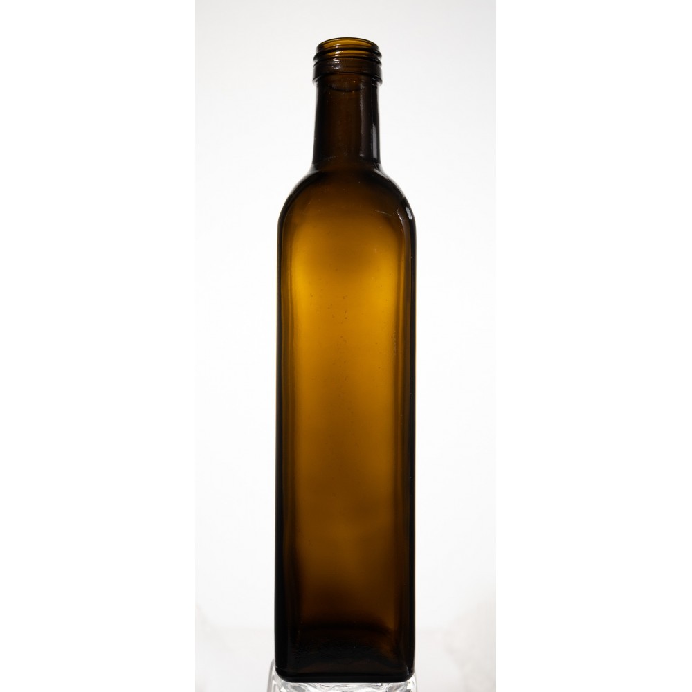 Kwadratowa zielona butelka 500 ml ze złotą nakrętką fi 31,5 mm · Komplet 6 sztuk