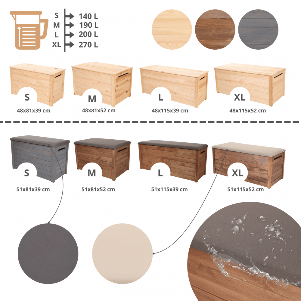 Skrzynia ogrodowa drewniana na zabawki kufer na balkon taras do domu 190L