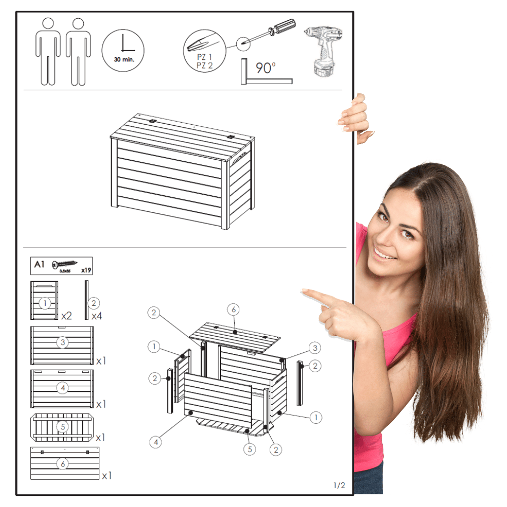 Skrzynia ogrodowa drewniana na zabawki kufer na balkon taras do domu 190L