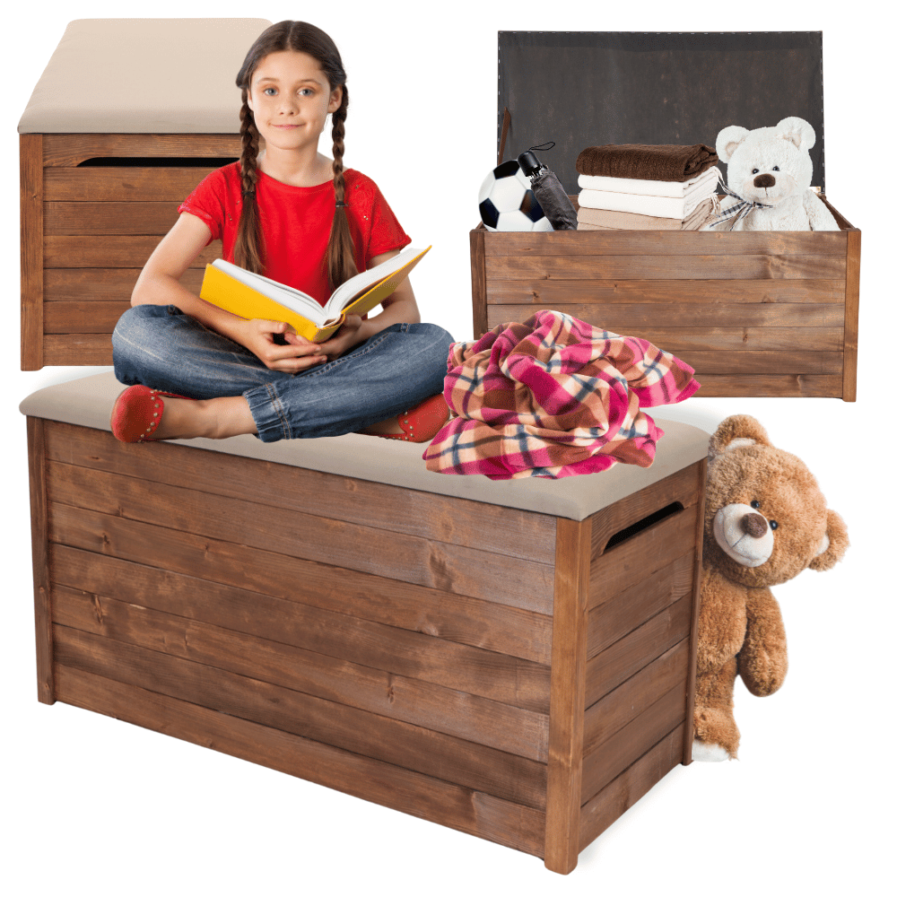 Drewniana skrzynia na taras na zabawki balkonowa kufer SIEDZISKO 190L