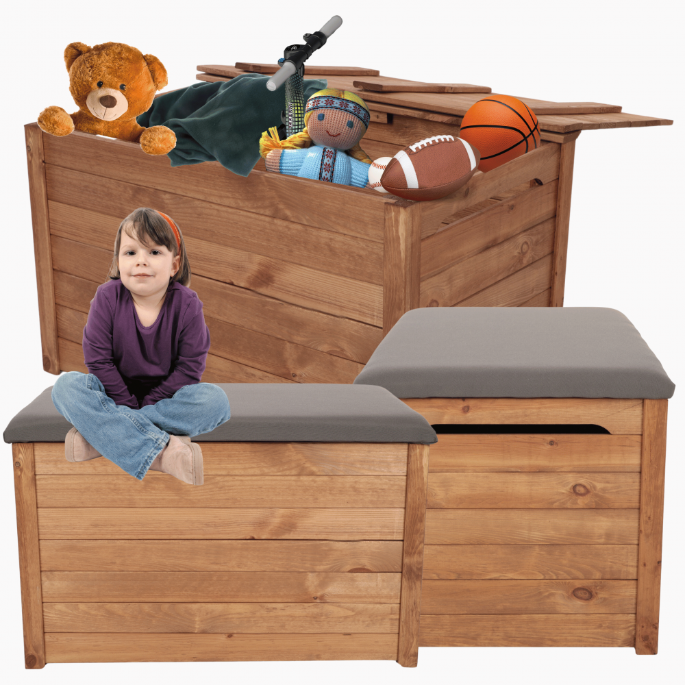 Drewniana skrzynia na taras na zabawki balkonowa kufer SIEDZISKO 190L