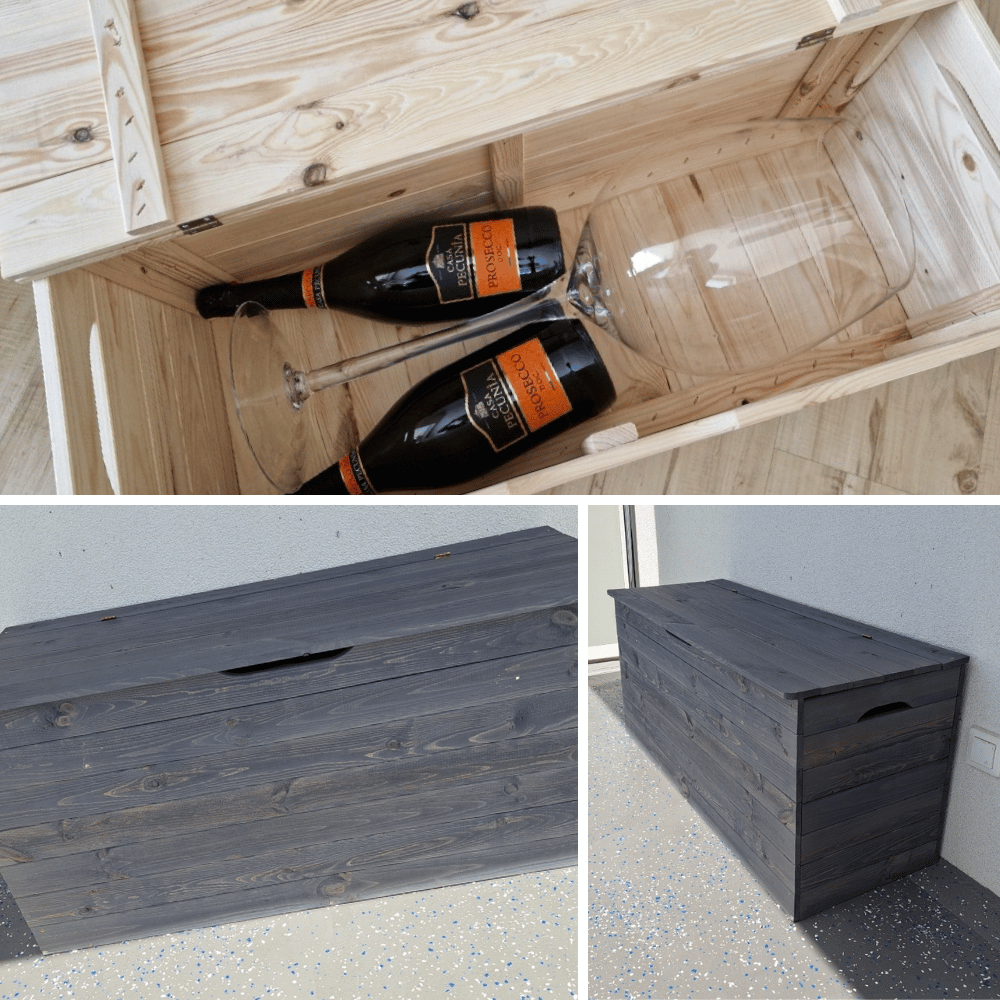 Skrzynia drewniana na balkon taras kufer z SIEDZISKIEM 270L POJEMNA