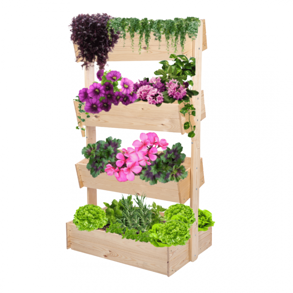 Drewniany kwietnik pionowy 146 cm 4 półki kolor naturalny zioła ECO