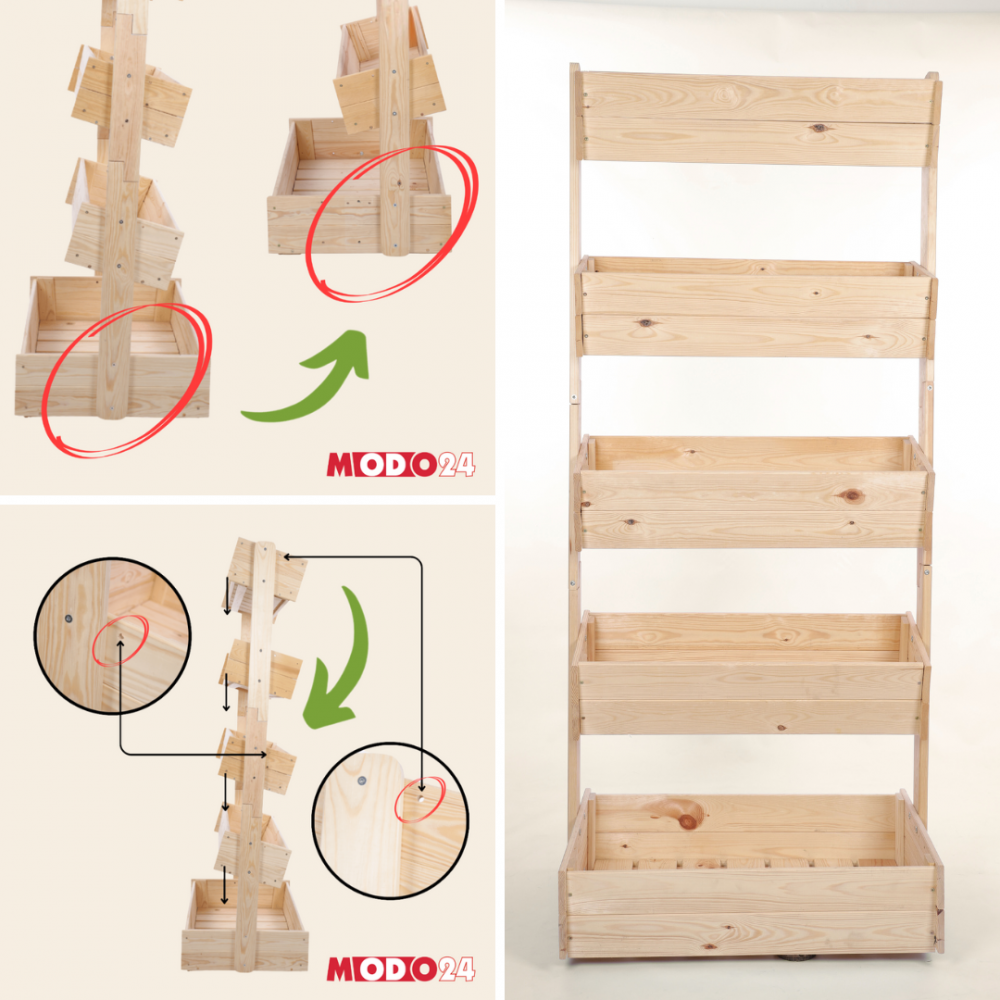 Drewniany kwietnik pionowy 146 cm 4 półki impregnacja bezbarwna regał ECO