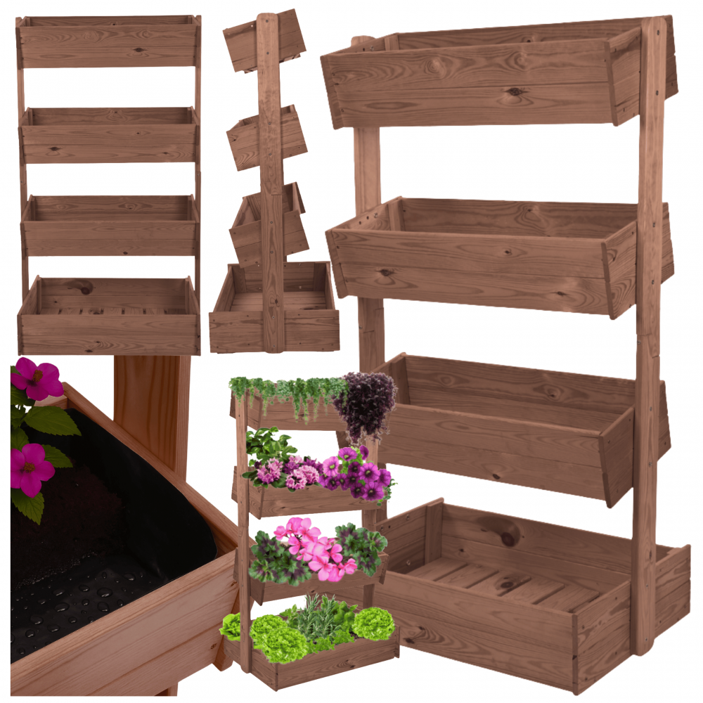 Kwietnik tarasowy drewniany 146 cm 4 półki impregnacja brązowa kwiaty ECO