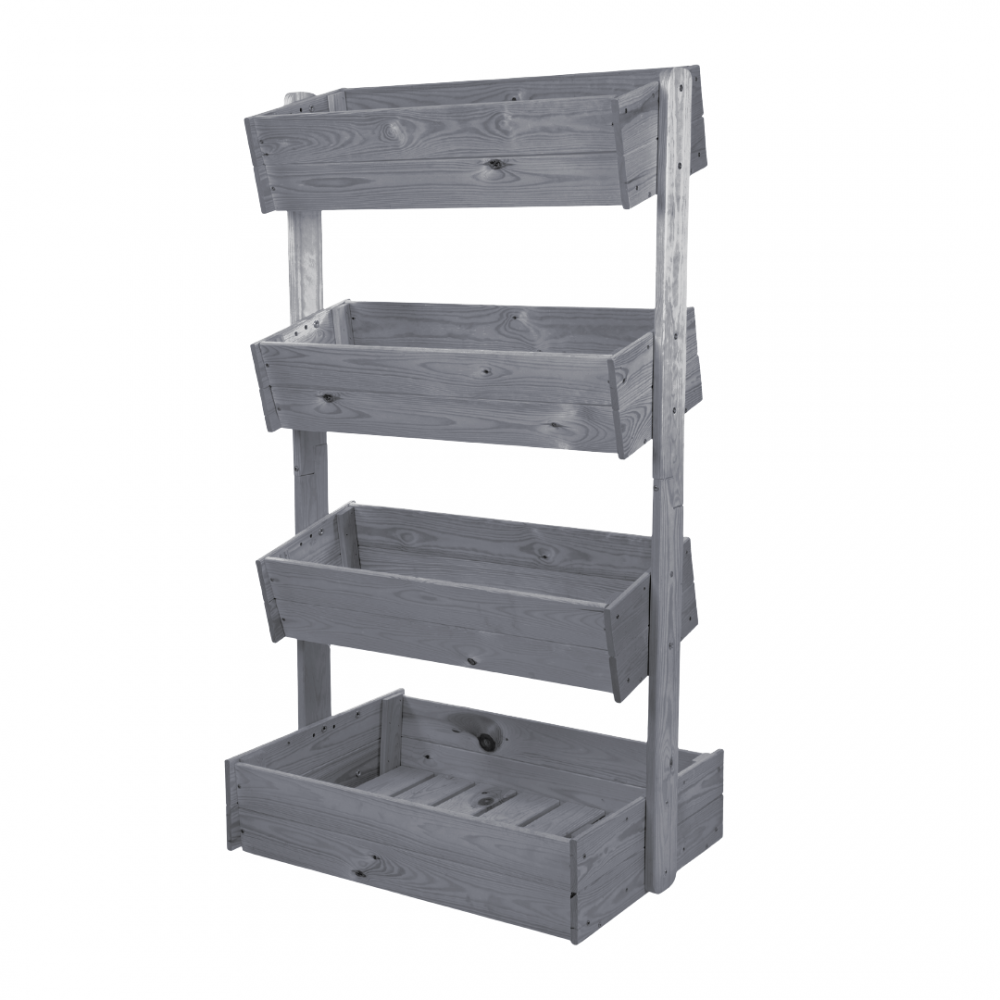 Kwietnik balkonowy drewniany 146 cm 4 półki impregnacja szara stojak ECO