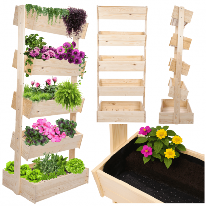 Drewniany kwietnik pionowy 187 cm 5 półek impregnacja bezbarwna rośliny ECO