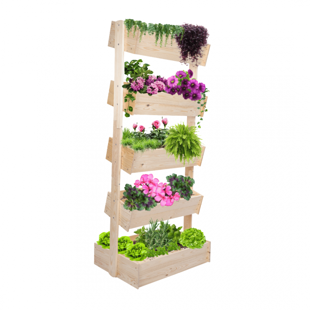 Drewniany regał na kwiaty 187 cm 5 półek kolor naturalny balkonowy ECO