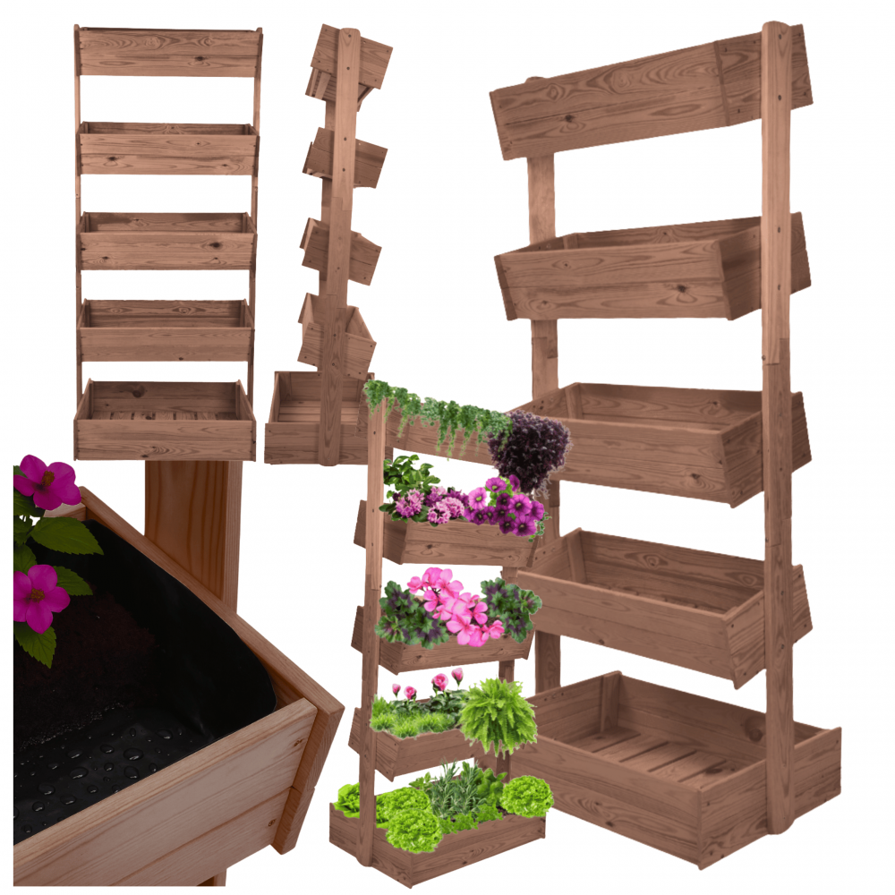 Kwietnik ogrodowy drewniany 187 cm 5 półek impregnacja brązowa rośliny ECO