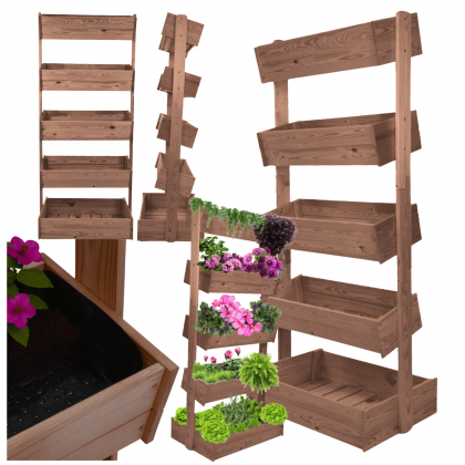 Kwietnik ogrodowy drewniany 187 cm 5 półek impregnacja brązowa rośliny ECO