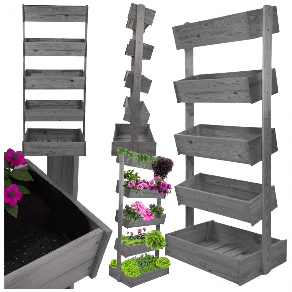 Stojak na kwiaty drewniany 187 cm 5 półek impregnacja szara ogrodowy ECO