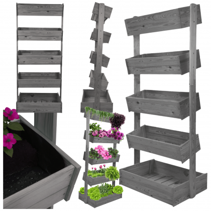 Stojak na kwiaty drewniany 187 cm 5 półek impregnacja szara ogrodowy ECO