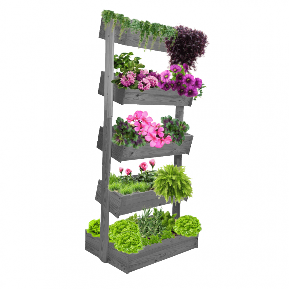 Stojak na kwiaty drewniany 187 cm 5 półek impregnacja szara ogrodowy ECO