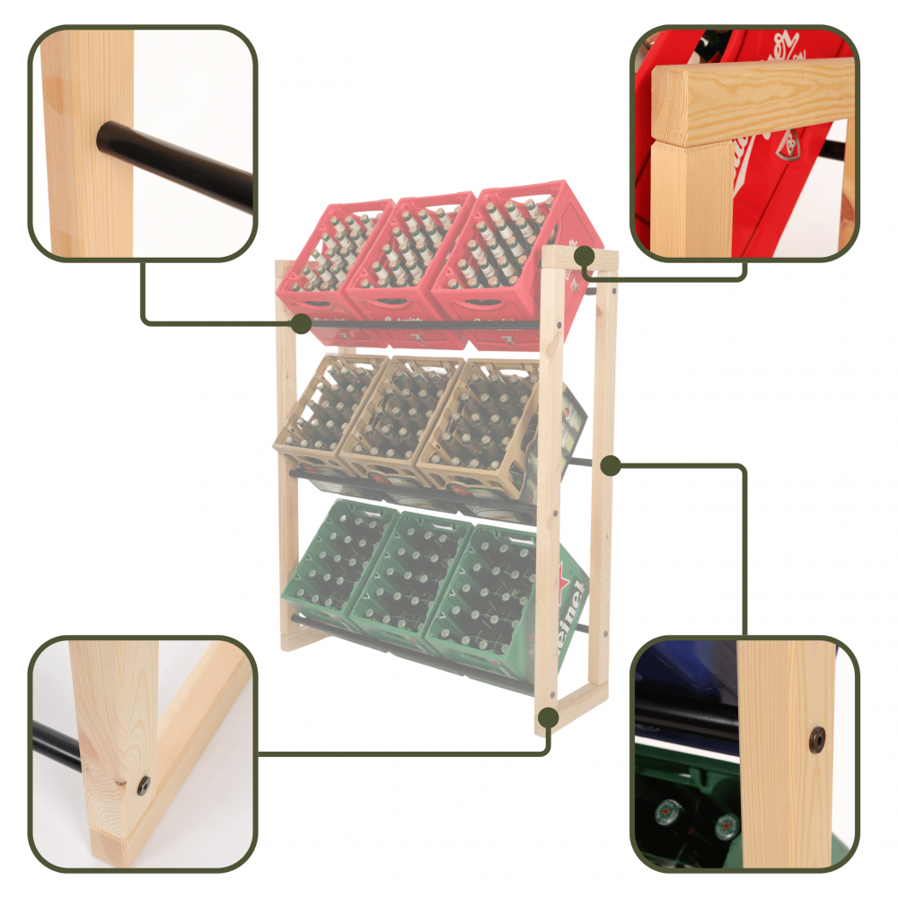 Regał na skrzynki na napoje piwo stojak 85x107cm METALOWE DRĄŻKI EKO