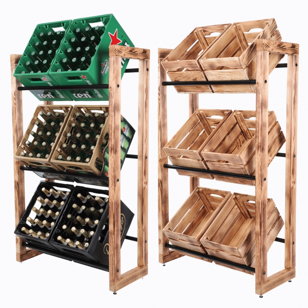 Regał na skrzynki na napoje piwo stojak na transportery METALOWE DRĄŻKI EKO