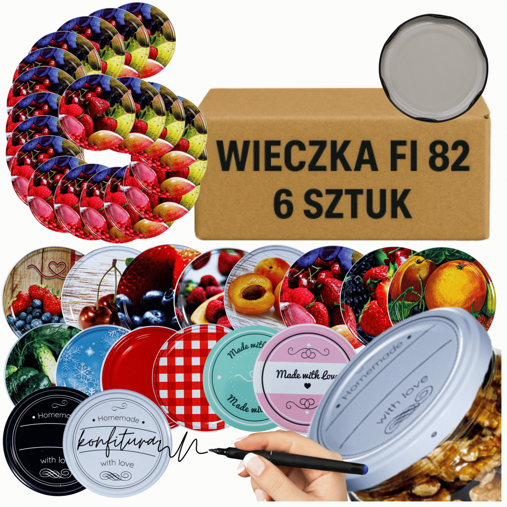 ZAKRĘTKI DO SŁOIKÓW FI82 NAKRĘTKI SŁOIKI WIECZKA 6szt 6-ZACZEPOWE WZORY