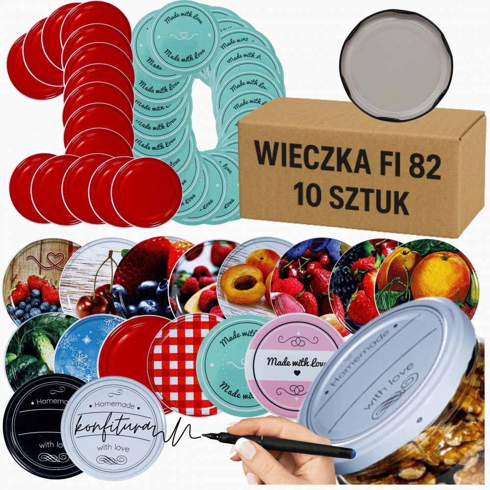 ZAKRĘTKI DO SŁOIKÓW FI82 NAKRĘTKI SŁOIKI WIECZKA 10szt 6-ZACZEPOWE WZORY