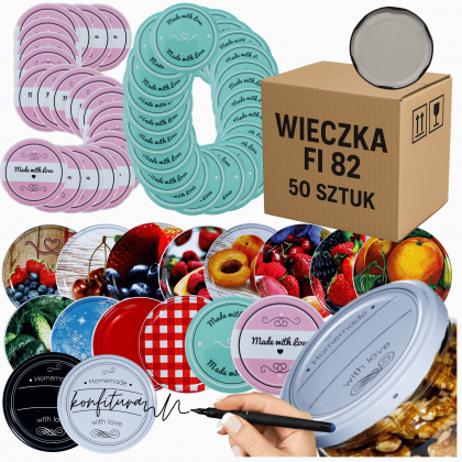 ZAKRĘTKI DO SŁOIKÓW FI82 NAKRĘTKI SŁOIKI WIECZKA 50szt 6-ZACZEPOWE WZORY