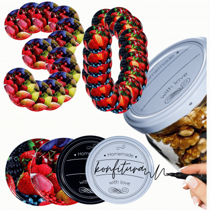 ZAKRĘTKI DO SŁOIKÓW FI66 NAKRĘTKI SŁOIKI WIECZKA 30szt 4-ZACZEPOWE WZORY