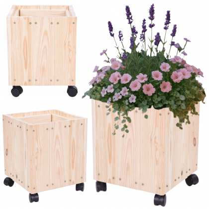 Donica drewniana 36x28x28 cm mobilna na kółkach do ogrodu doniczka