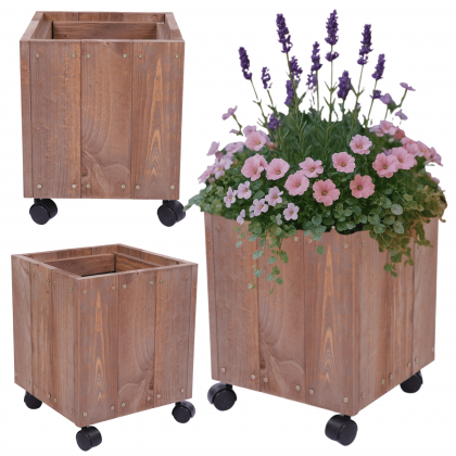 Donica drewniana 36x28x28 cm IMPREGNACJA mobilna na kółkach do ogrodu