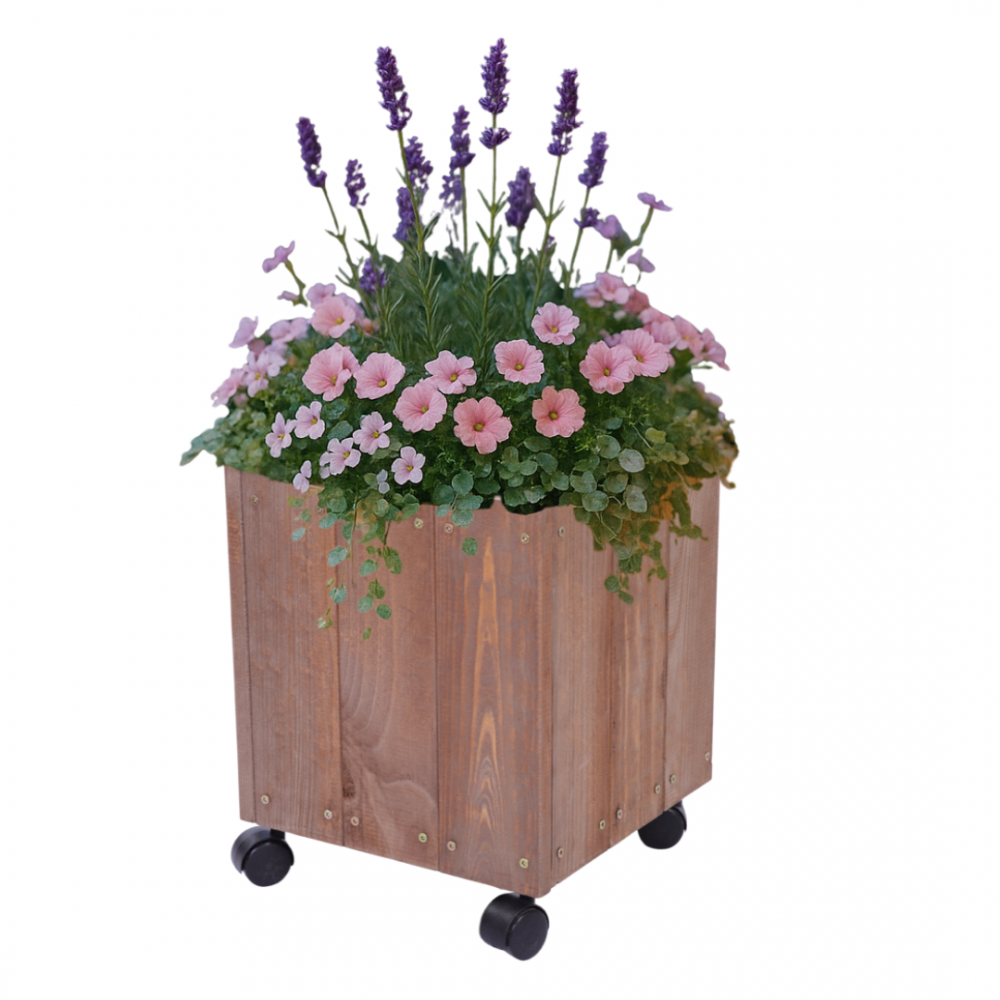 Donica drewniana 36x28x28 cm IMPREGNACJA mobilna na kółkach do ogrodu