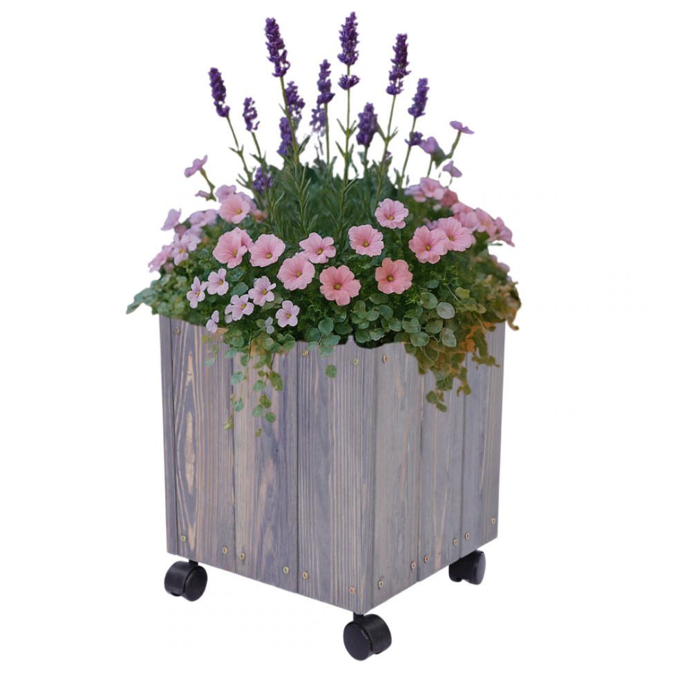 Donica drewniana 36x28x28 cm IMPREGNACJA mobilna na kółkach tarasowa