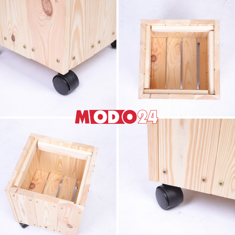 Donica drewniana naturalna 66x28x28 cm mobilna na kółkach tarasowa doniczka