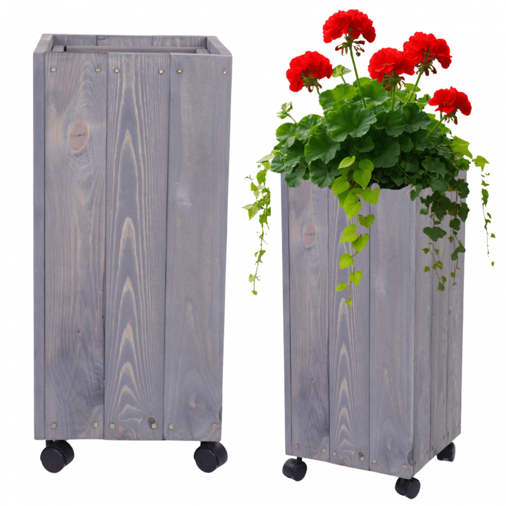 Donica drewniana 66x28x28 cm IMPREGNACJA mobilna na kółkach do ogrodu