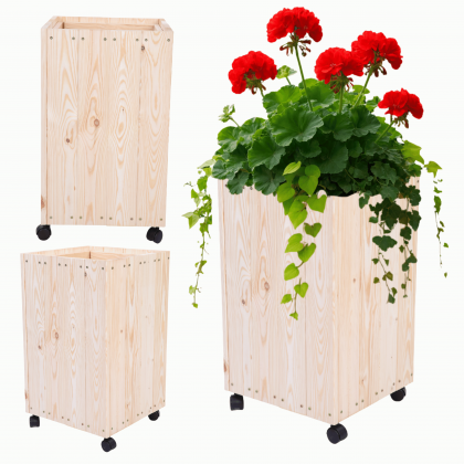 Donica drewniana 66x37x37 cm mobilna na kółkach balkonowa do ogrodu
