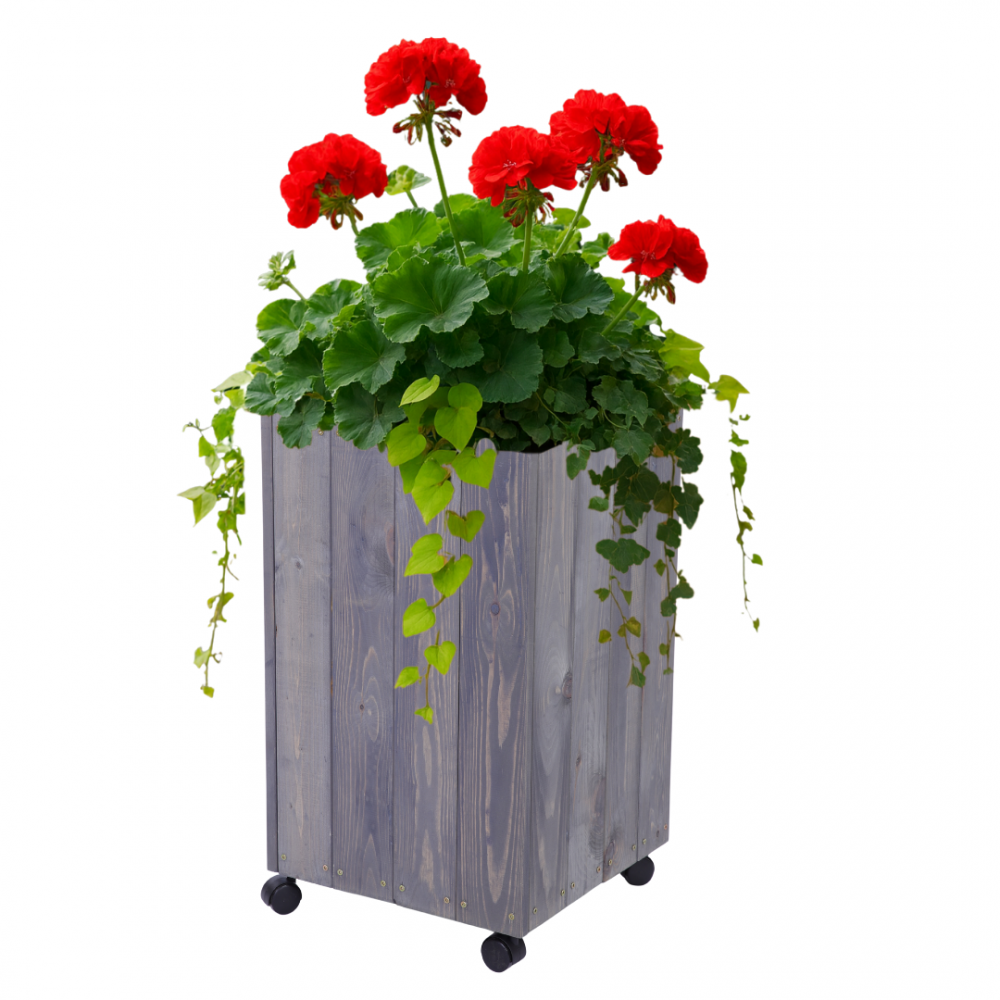 Donica drewniana 66x37x37 cm IMPREGNACJA mobilna na kółkach do ogrodu