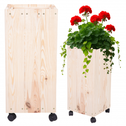 Donica drewniana naturalna 86x28x28 cm mobilna na kółkach balkonowa