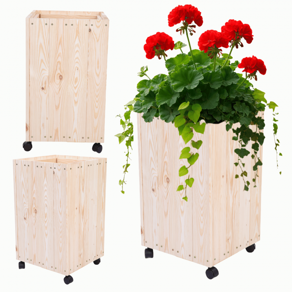 Donica drewniana 86x37x37 cm IMPREGNACJA mobilna na kółkach do ogrodu