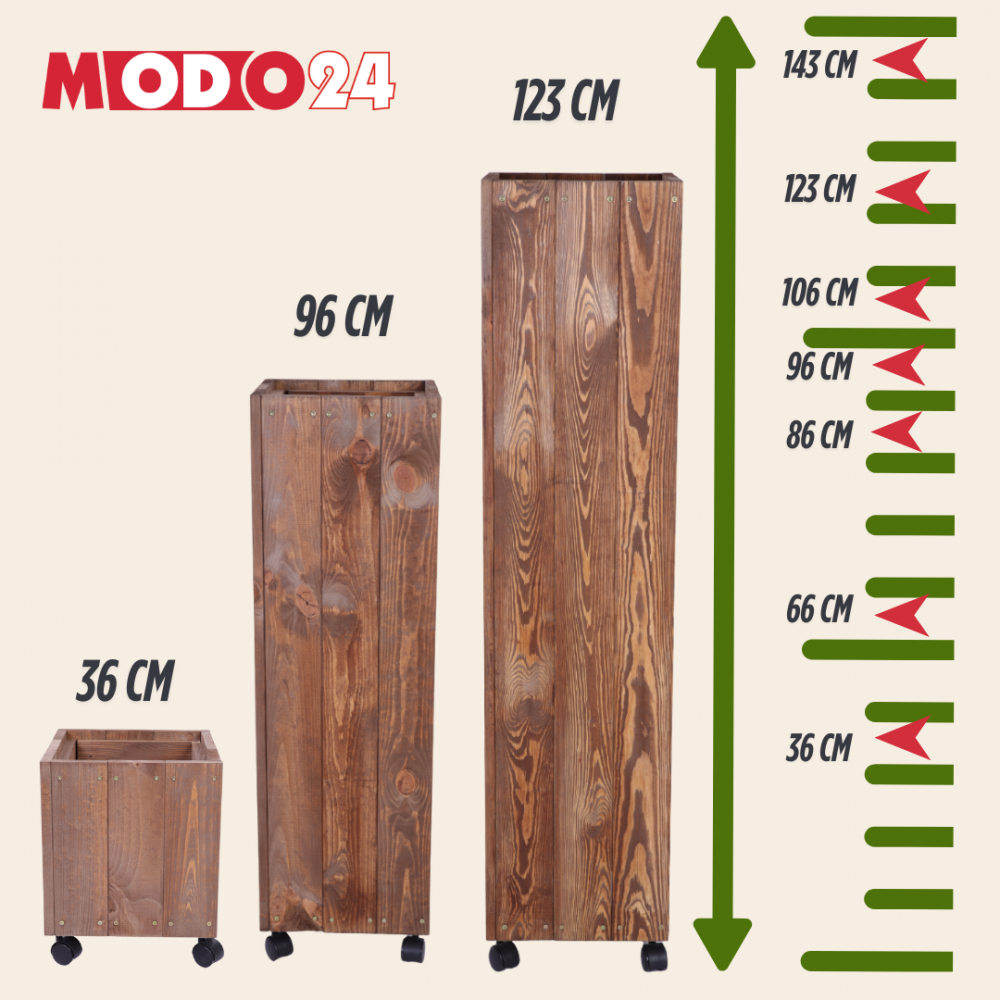 Donica drewniana 96x37x37 cm IMPREGNACJA mobilna na kółkach do ogrodu