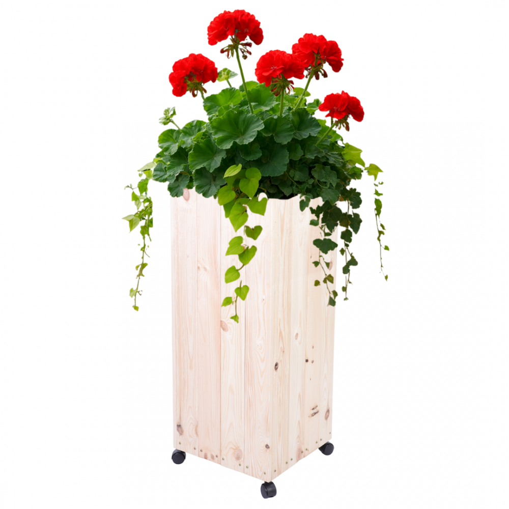 Donica drewniana 106x37x37 cm IMPREGNACJA wysoka mobilna na kółkach